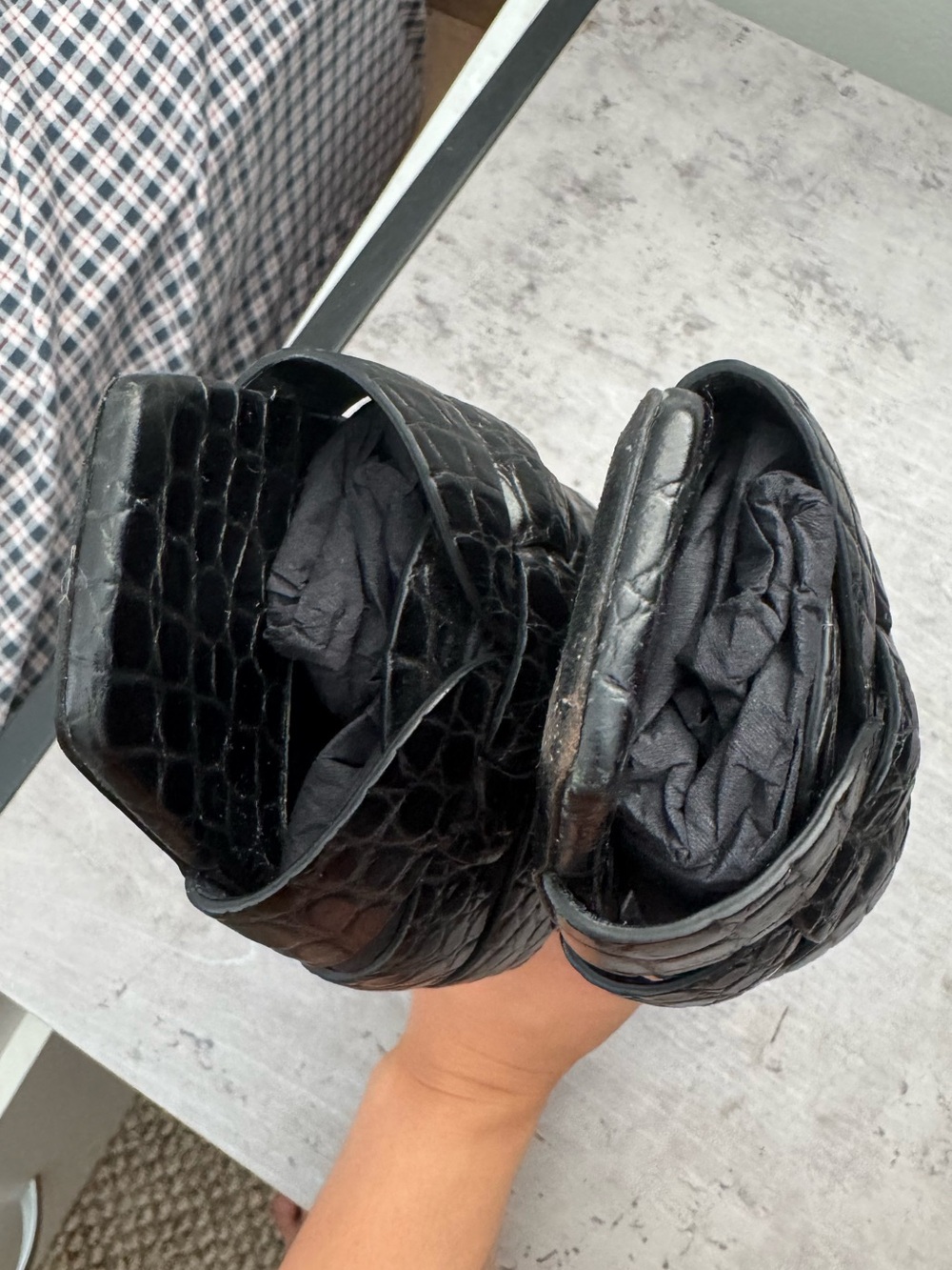 Saint Laurent Black Croc-Embossed Tribute Slide Sandals - Picture 7 of 11